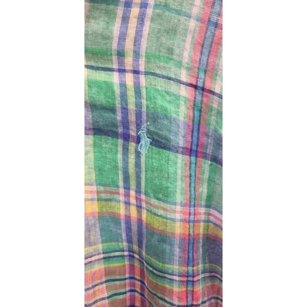 Polo Ralph Lauren Button Down Shirt Size M  Linen 100% Beach Plaid
